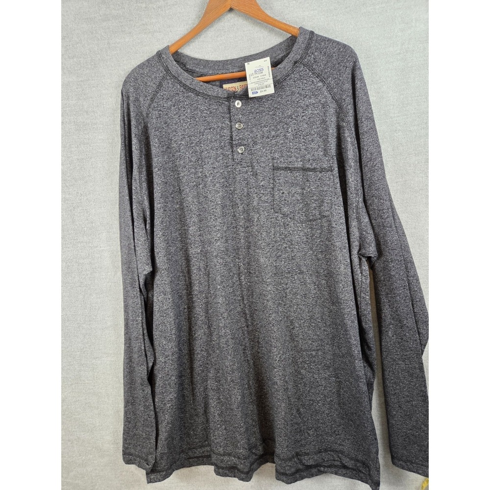 Hudson & Barrow NYC‎ Mens 2XL Long Sleeve Henley Shirt Heather Gray Pocket NEW